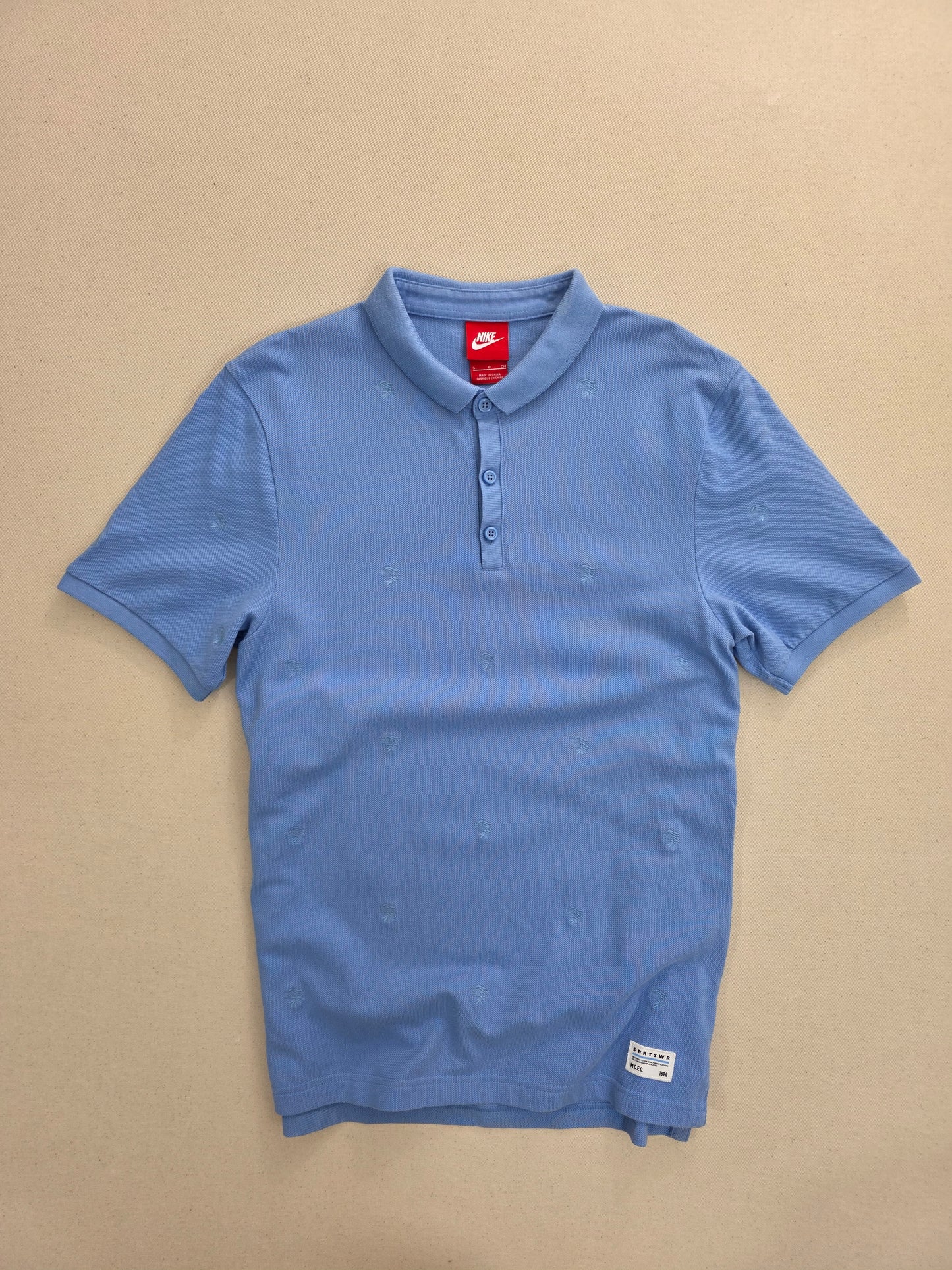 Nike Manchester City FC niebieska koszulka polo haft monogram retro rozm. S