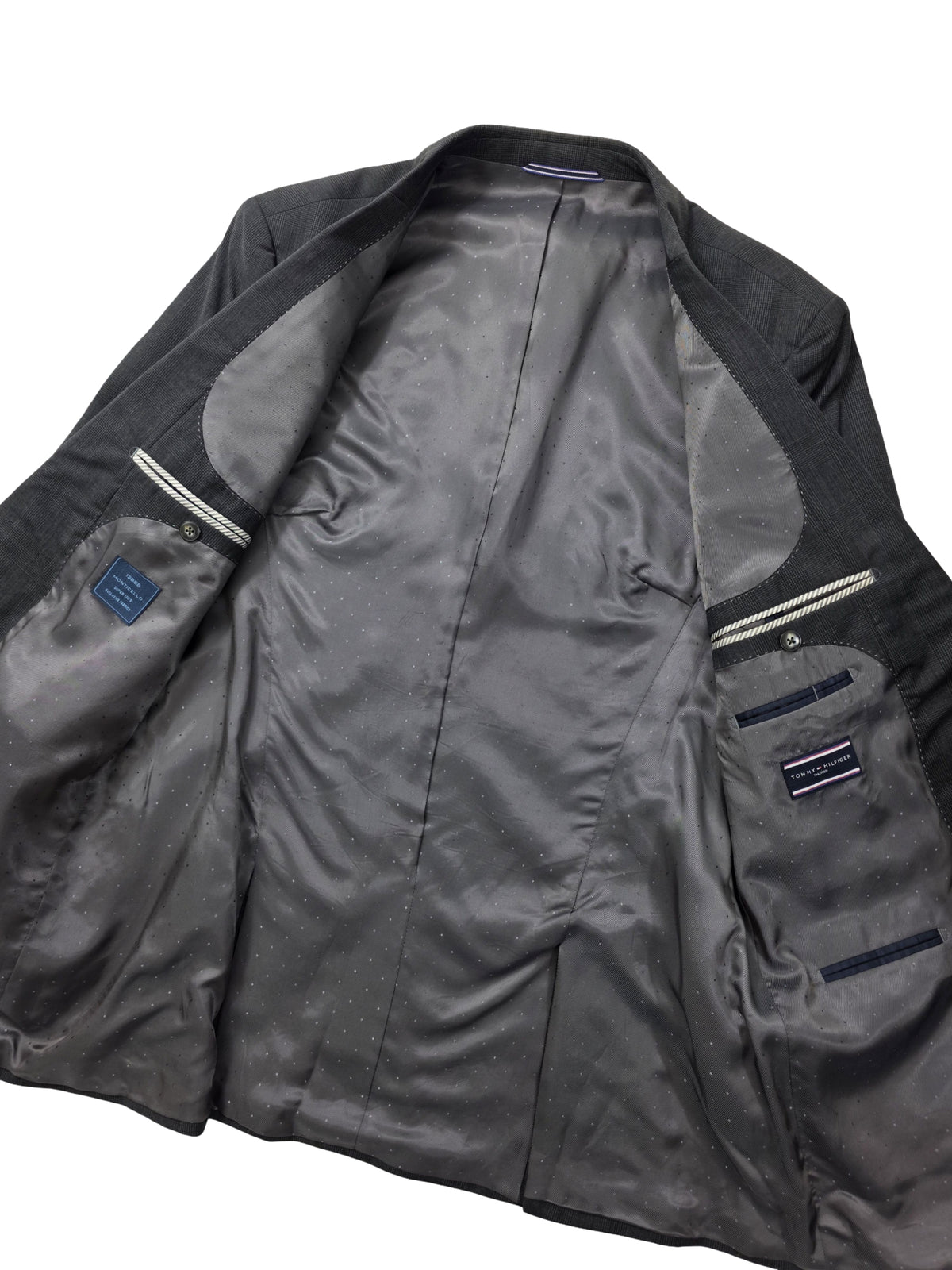 Męska Marynarka Wełniana Tommy Hilfiger Tailored Monticello Super 100's Szara w Kratę