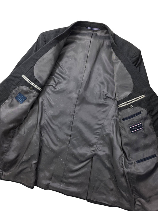 Męska Marynarka Wełniana Tommy Hilfiger Tailored Monticello Super 100's Szara w Kratę – detal 1 | vntg.studio™