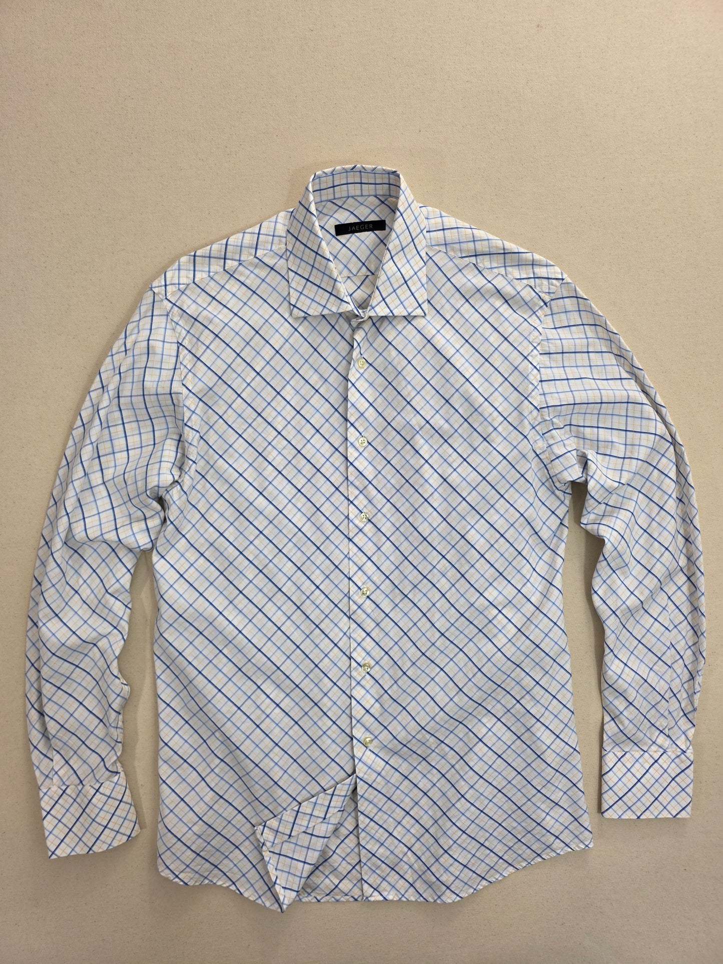 Elegancka Koszula Męska Jaeger 100% Bawełna Włoska Kratka (Tattersall) | Rozm. 16 (L)