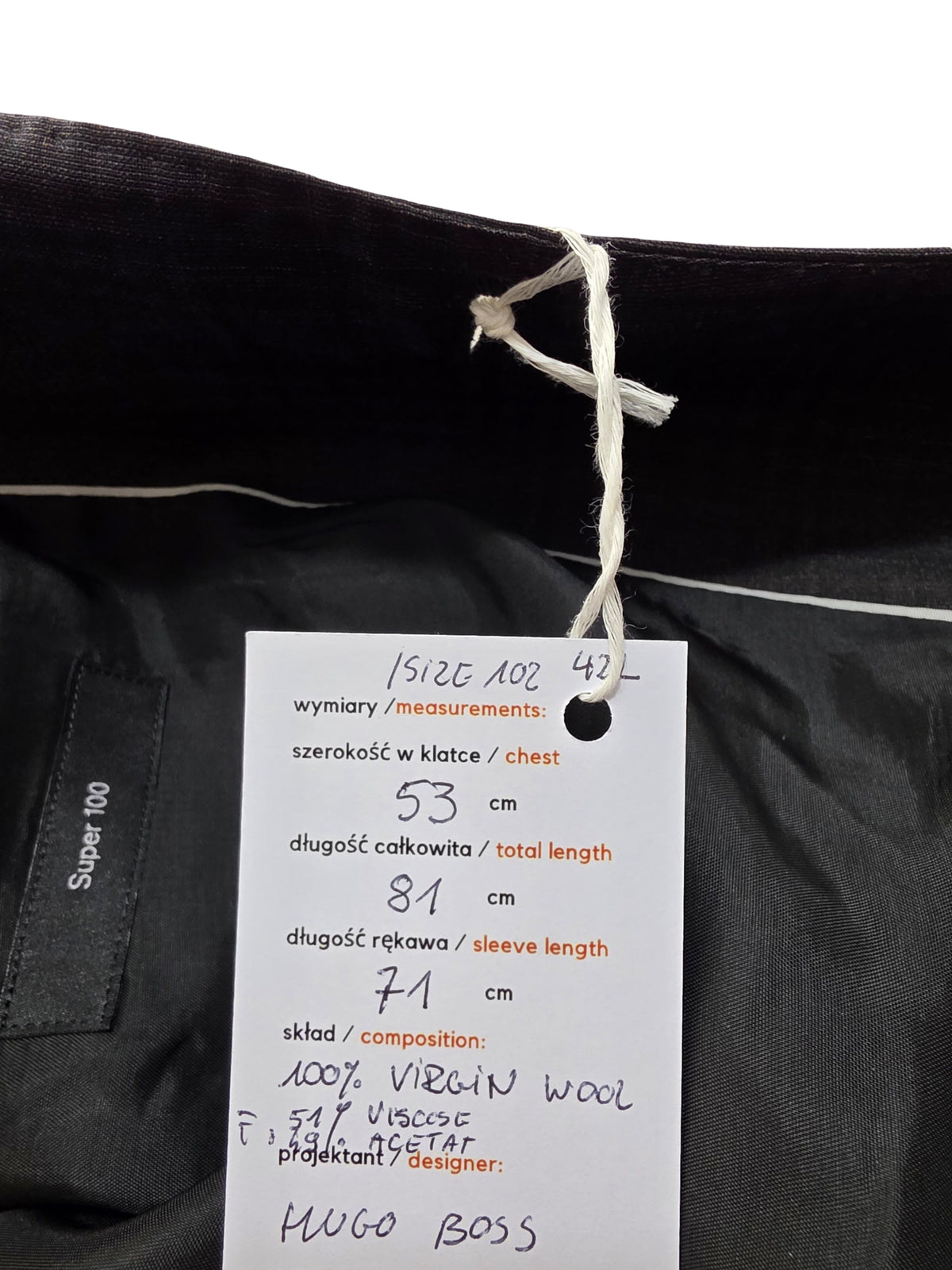 Marynarka Hugo Boss Super 100 Virgin Wool Wełna Kratka Rozmiar 102 / 42 Long