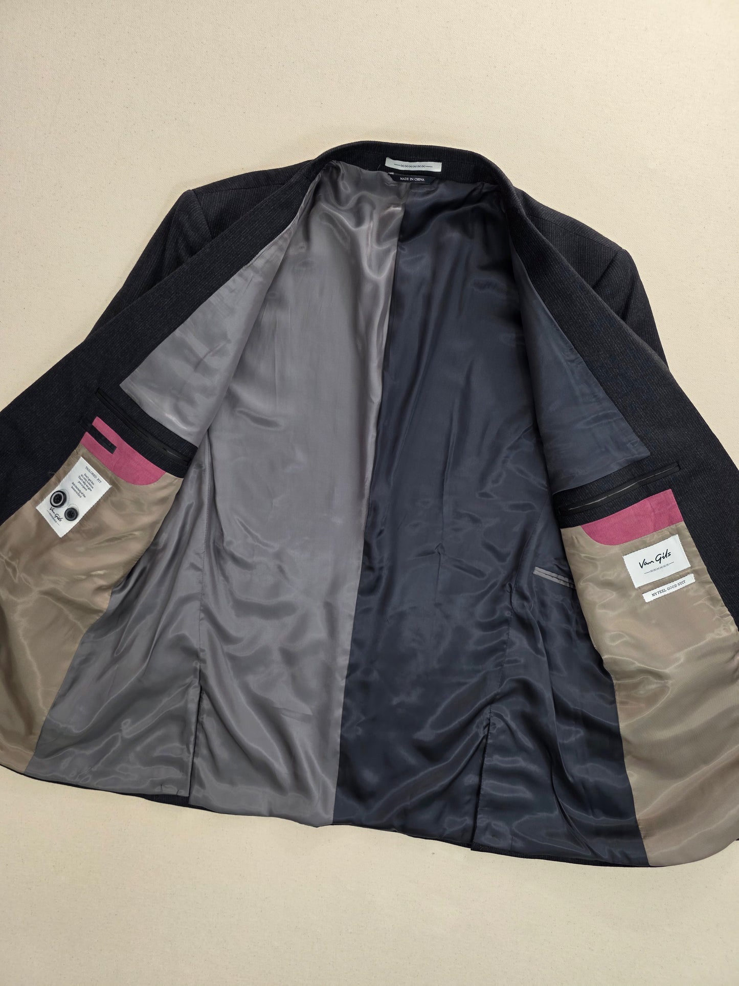 Van Gils ciemnoszara wełniana marynarka w delikatny prążek Tailored Fit rozm. 54