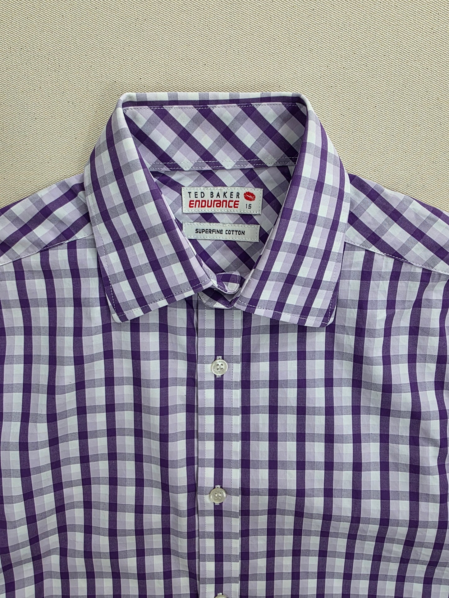 Koszula Męska Ted Baker Endurance Superfine Cotton – Fioletowa Kratka | Rozm. 15 (S/M)