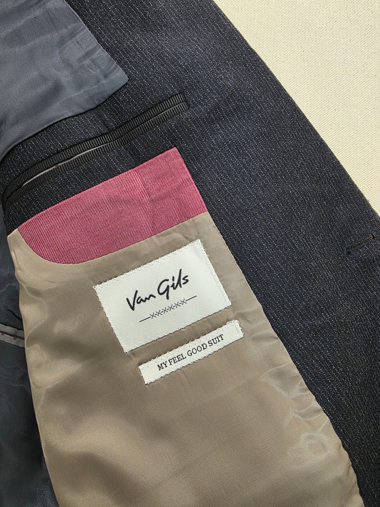Van Gils ciemnoszara wełniana marynarka w delikatny prążek Tailored Fit rozm. 54