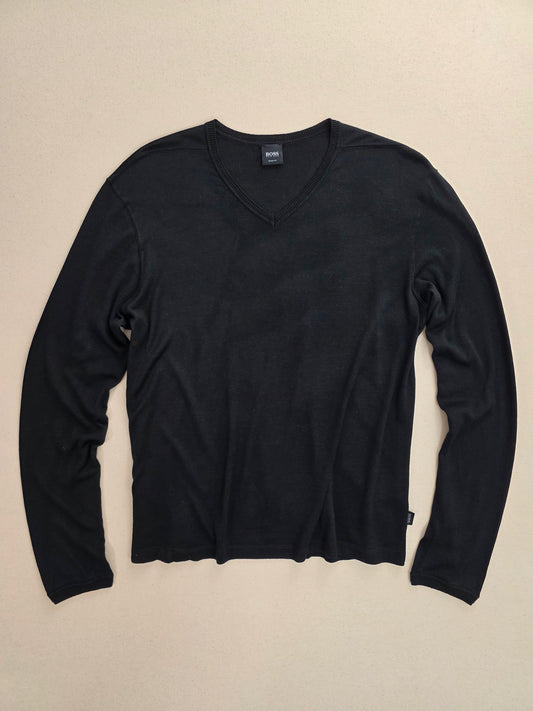 Hugo Boss czarny sweter v-neck 85% jedwab 15% kaszmir slim fit rozm. L