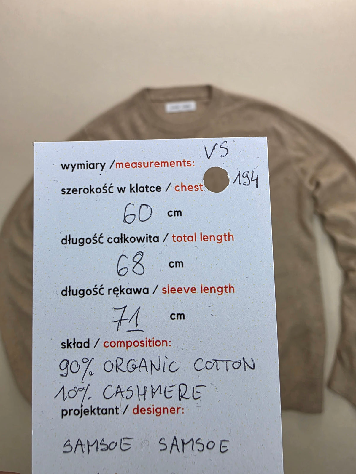 Samsøe Samsøe Beżowy Sweter Crewneck 90% Bawełna Organiczna 10% Kaszmir Rozmiar M