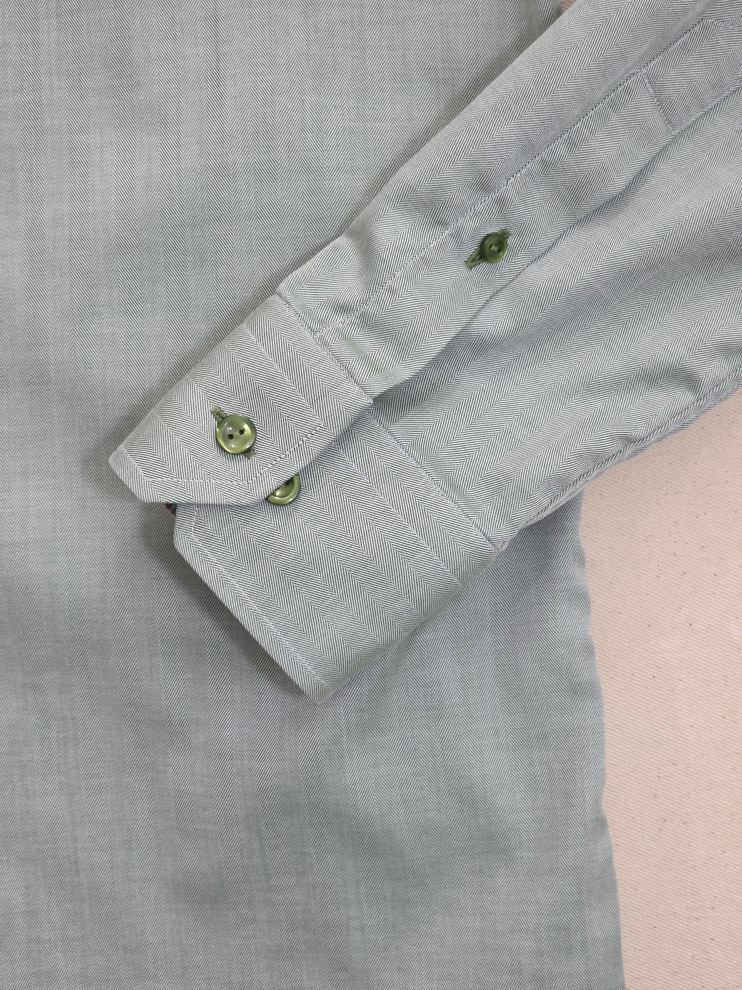 Eton Men's Herringbone Shirt | Slim Fit Green | Size L/XL