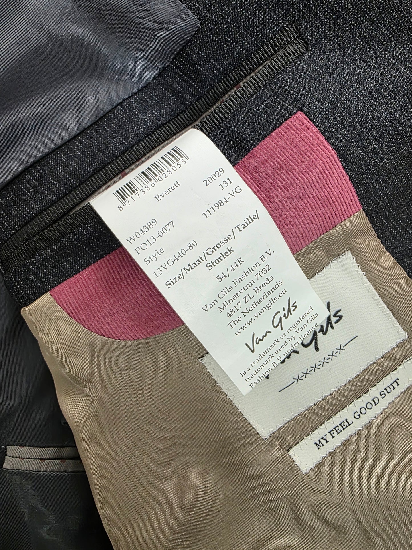 Van Gils ciemnoszara wełniana marynarka w delikatny prążek Tailored Fit rozm. 54