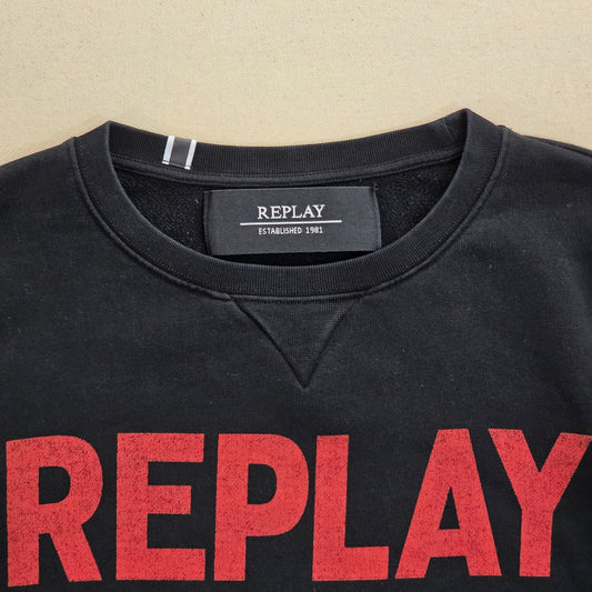 Bluza Bawełniana Replay Big Logo Czarna Rozmiar M – detal 1 | vntg.studio™
