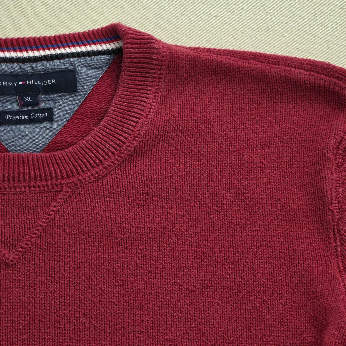 Sweter Bawełniany Tommy Hilfiger Premium Cotton Czerwony / Bordo Rozmiar XL