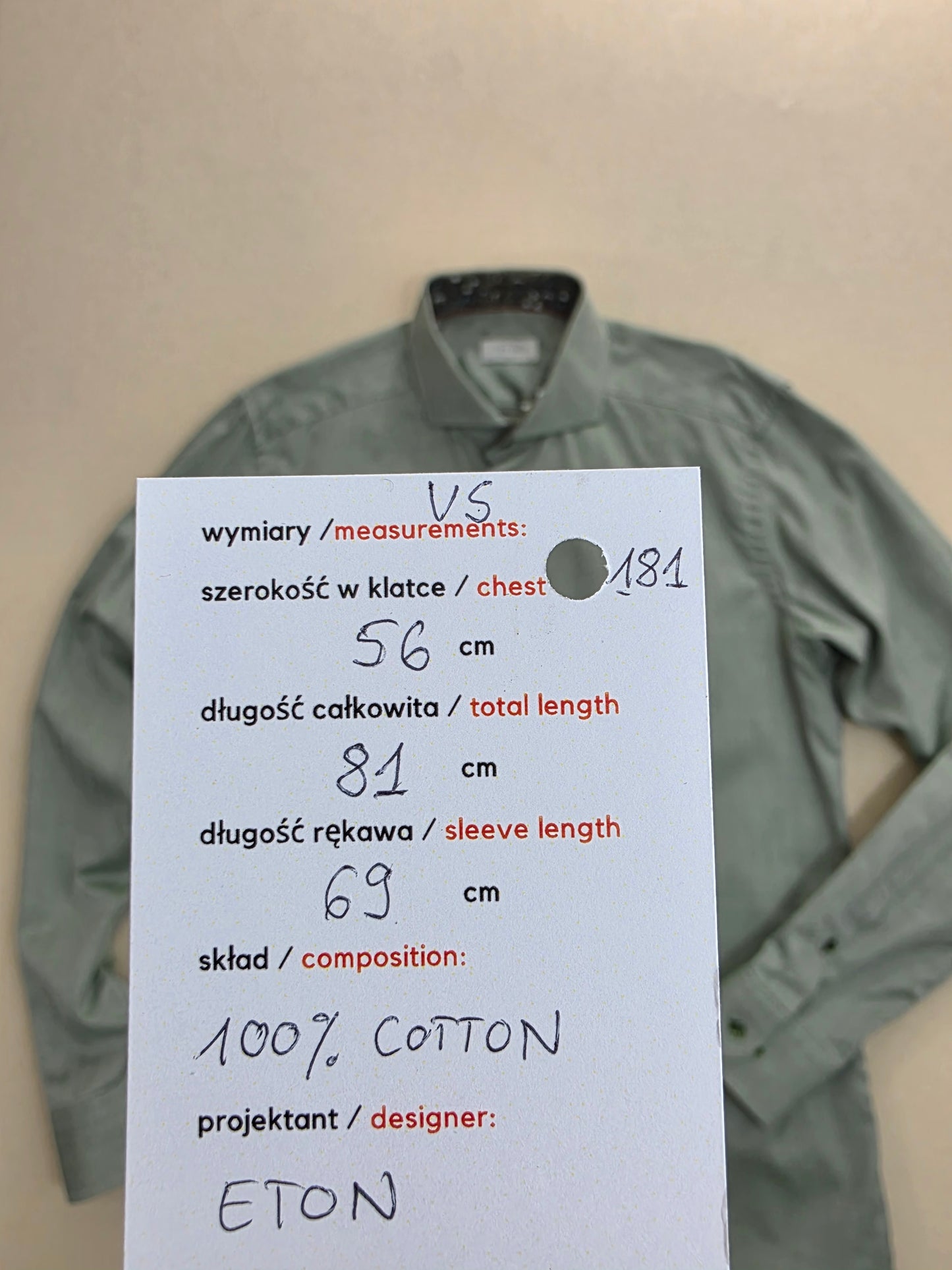 Eton Men's Herringbone Shirt | Slim Fit Green | Size L/XL