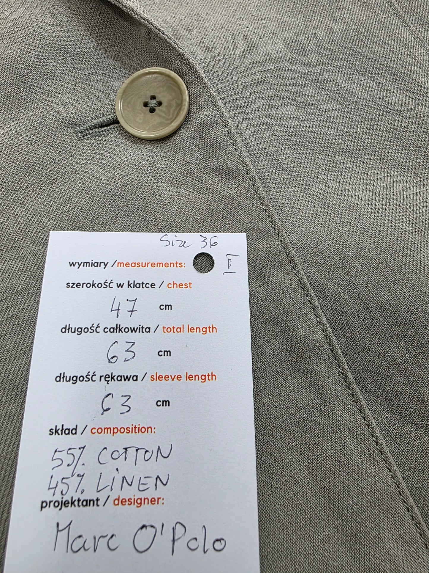 Damska Marynarka Marc O'Polo Garment Dyed Lniana Rozmiar 36 S