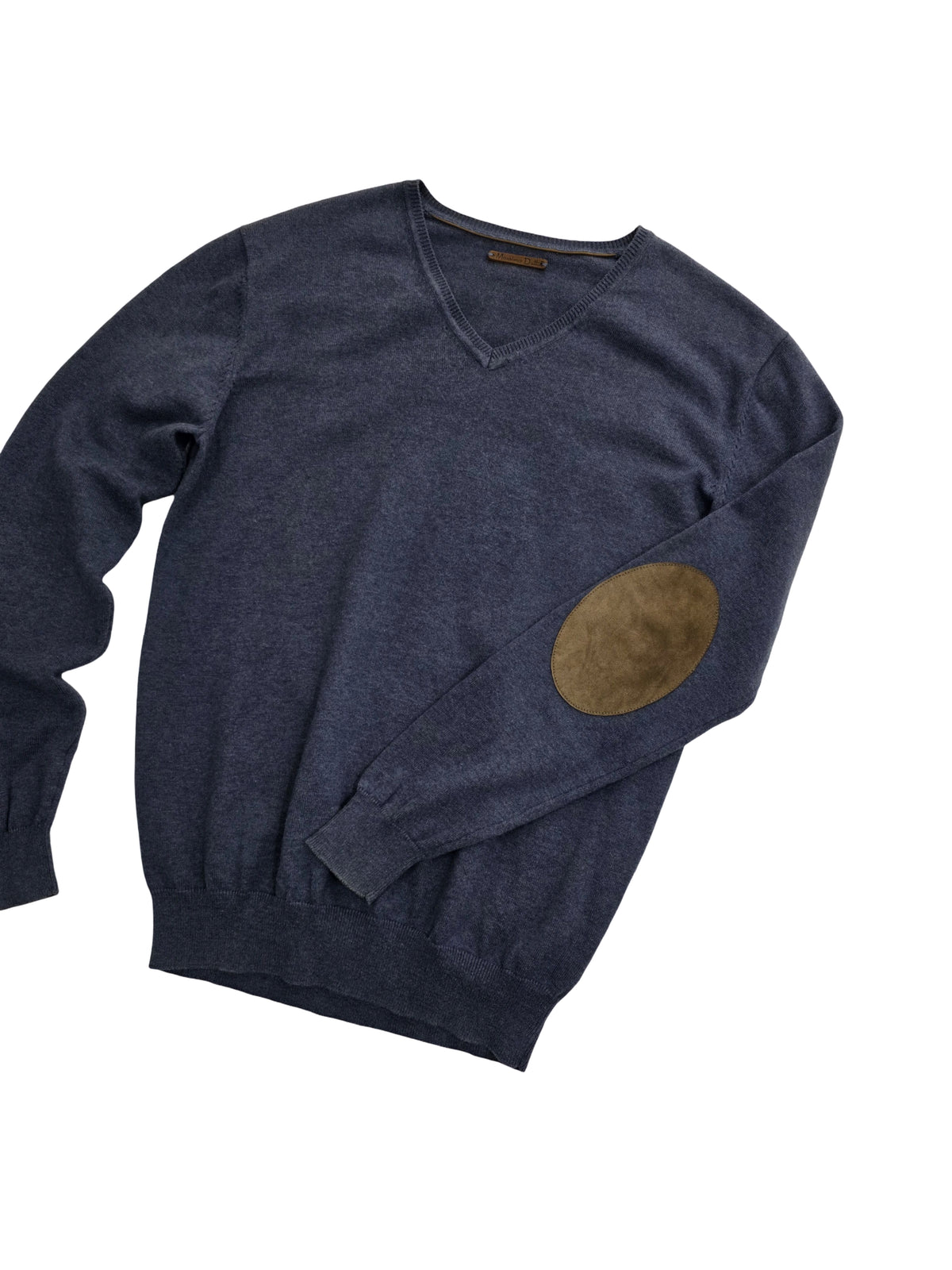 Sweter Massimo Dutti z Bawełny i Kaszmiru Granatowy w Serek z Łatami
