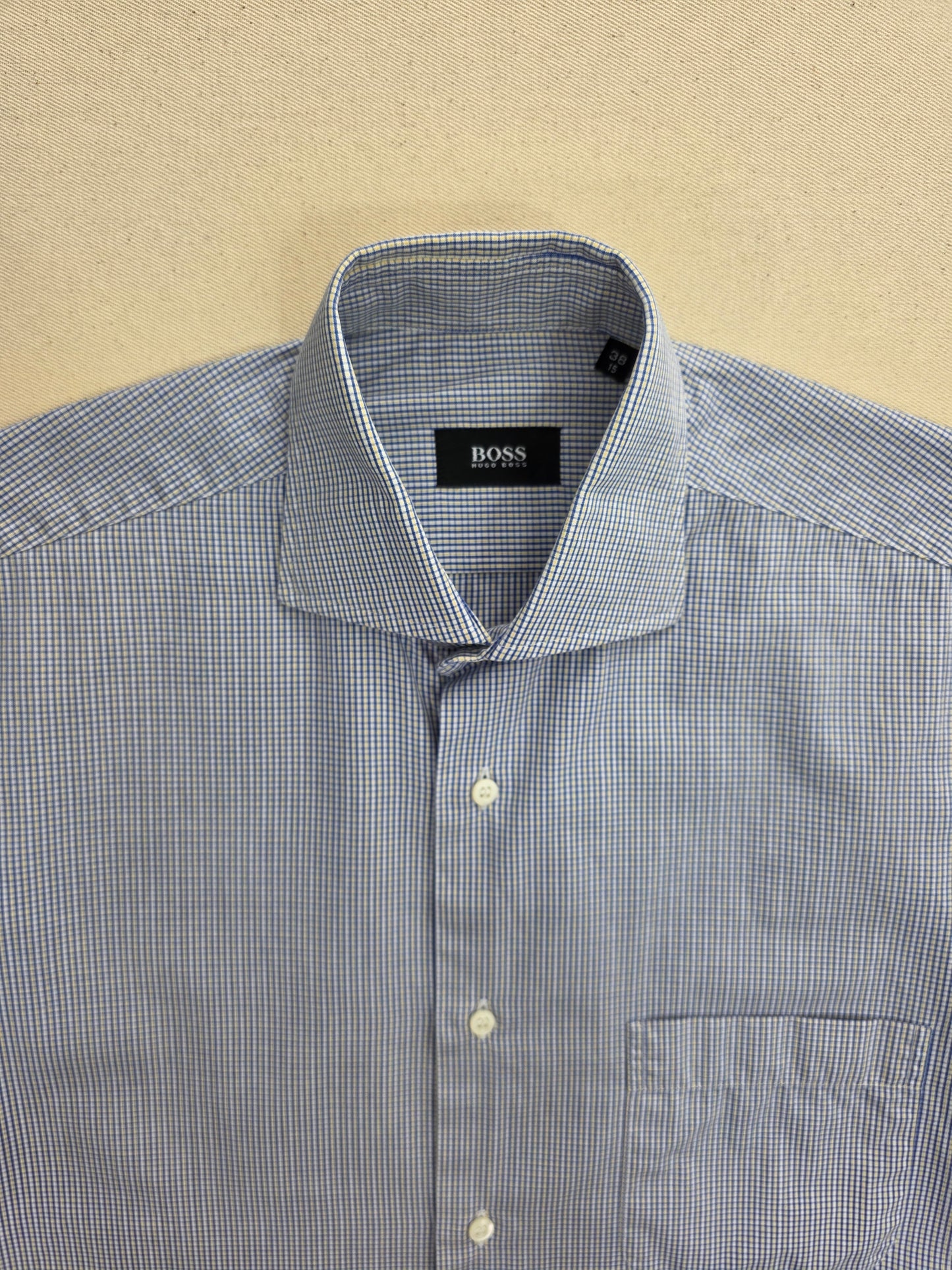 Hugo Boss Koszula Męska w Drobną Kratkę Niebiesko-Żółtą | Rozm. 38/15 (S/M)