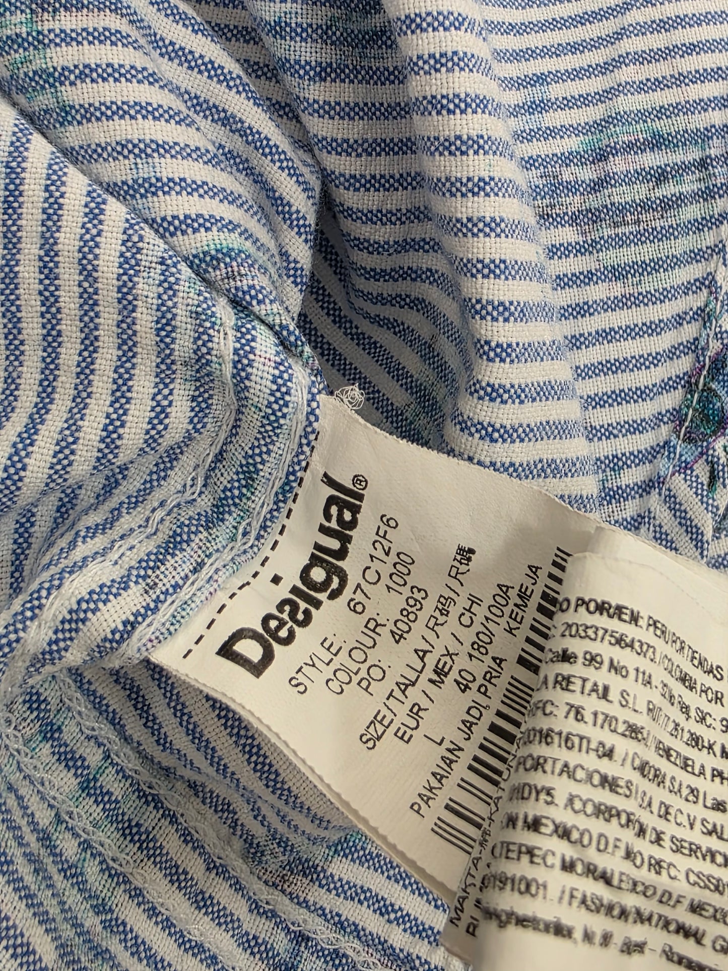 Desigual męska koszula w mikropaski z nadrukiem bawełna oxford rozm. L