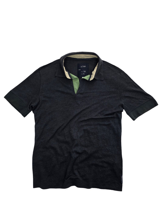 Koszulka Polo Armani Jeans 100% Len Ciemnozielona Butelkowa Rozmiar L – widok frontu | vntg.studio™