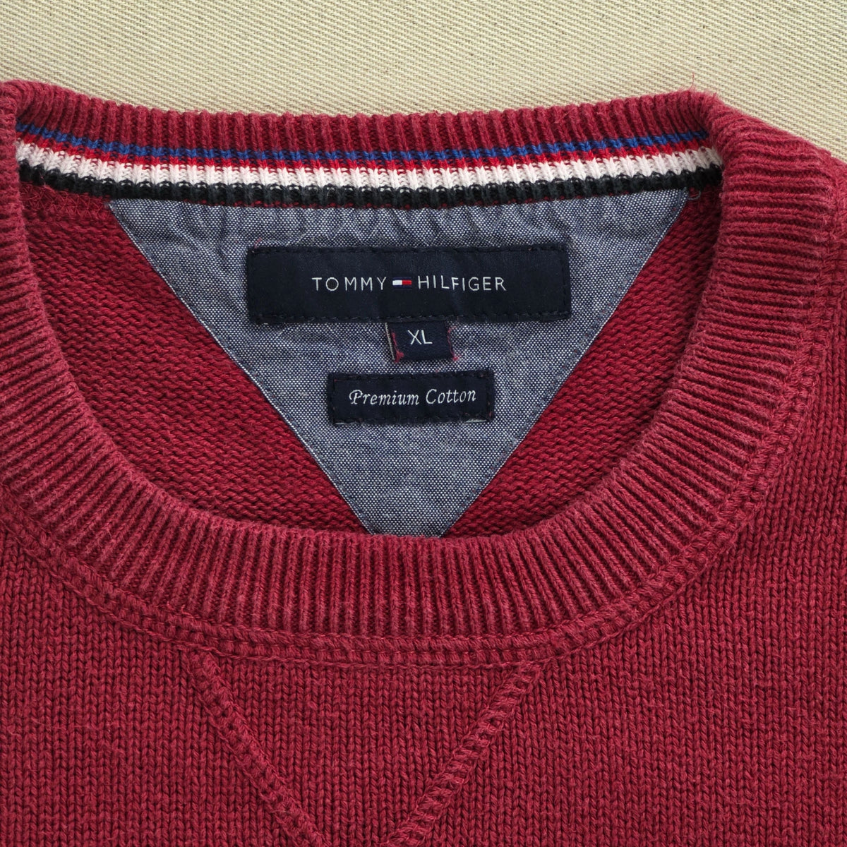 Sweter Bawełniany Tommy Hilfiger Premium Cotton Czerwony / Bordo Rozmiar XL