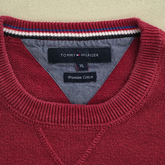 Sweter Bawełniany Tommy Hilfiger Premium Cotton Czerwony / Bordo Rozmiar XL – detal 2 | vntg.studio™