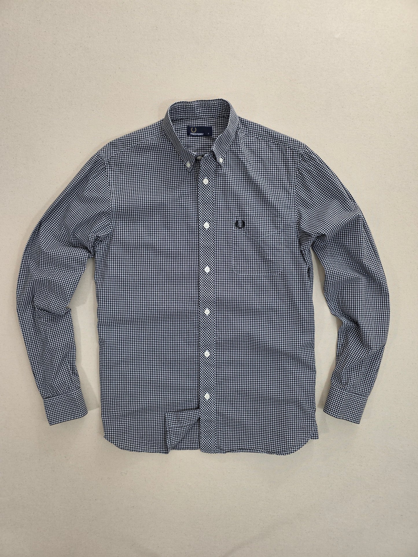 Fred Perry czarno-biała koszula w kratkę gingham retro rozm. S