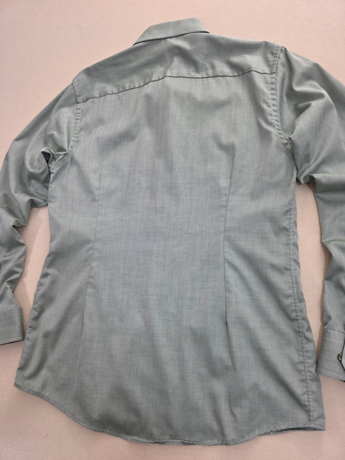 Eton Men's Herringbone Shirt | Slim Fit Green | Size L/XL