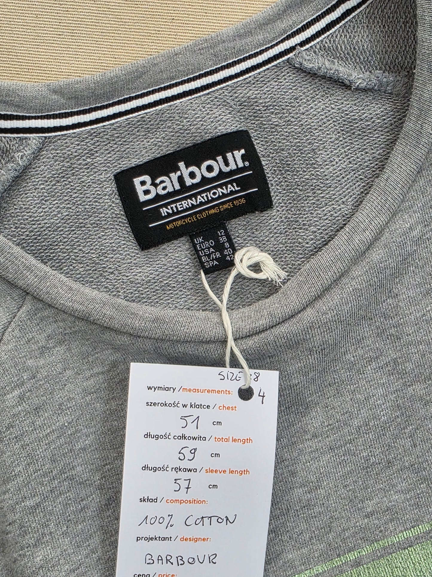 Barbour International bluza damska szara z logo rozm. M / UK 12