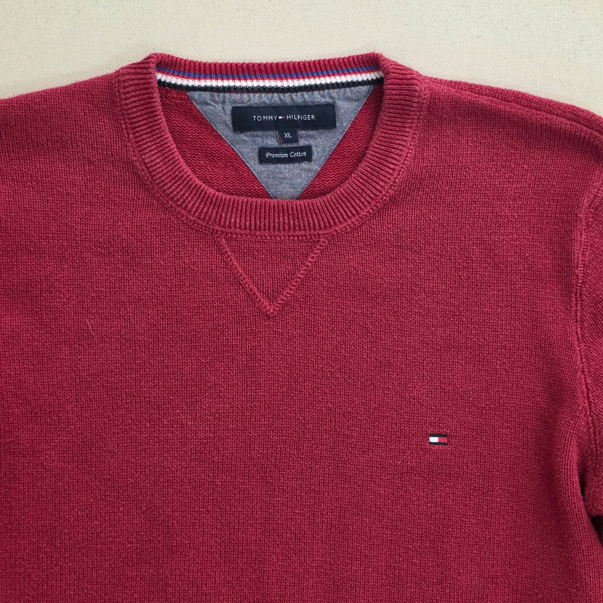 Sweter Bawełniany Tommy Hilfiger Premium Cotton Czerwony / Bordo Rozmiar XL