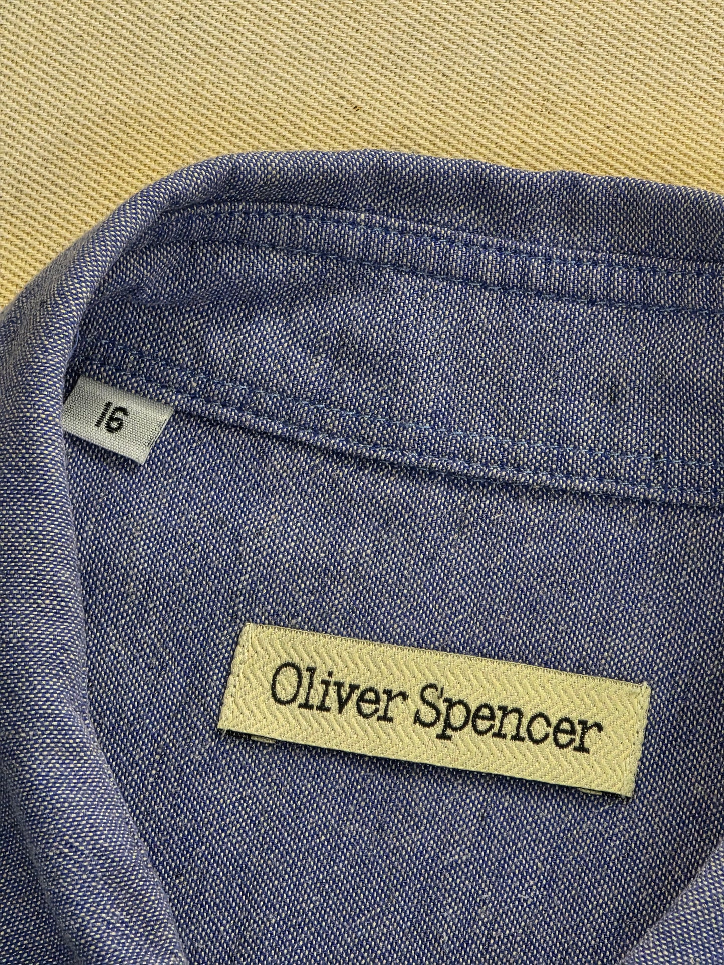 Oliver Spencer Koszula Bawełna i Len błękitna z zaokrąglonym kołnierzykiem (club collar) | Rozm. 16 (M/L)