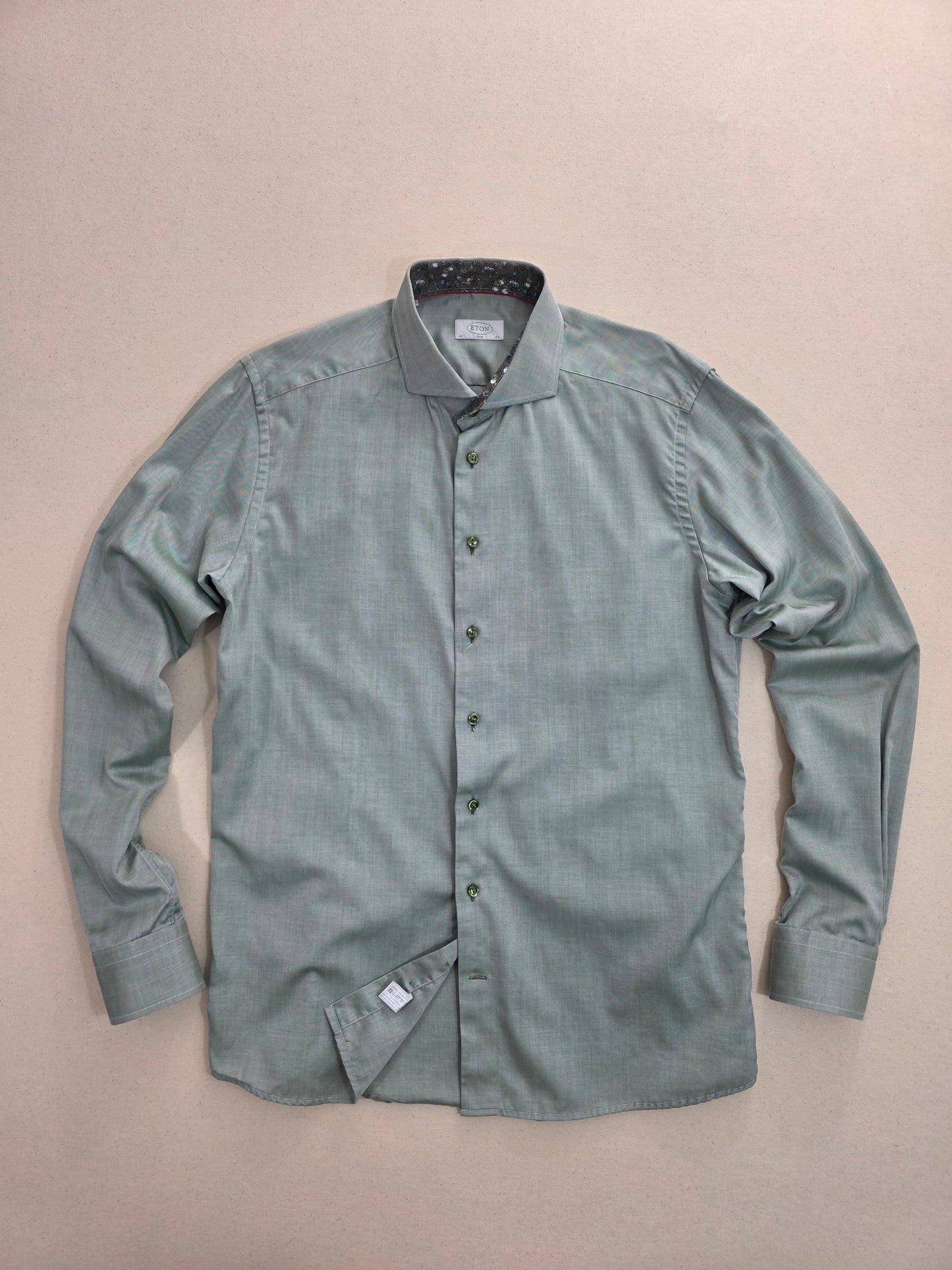 Eton Men's Herringbone Shirt | Slim Fit Green | Size L/XL
