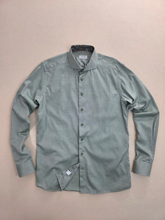 Eton Men's Herringbone Shirt | Slim Fit Green | Size L/XL