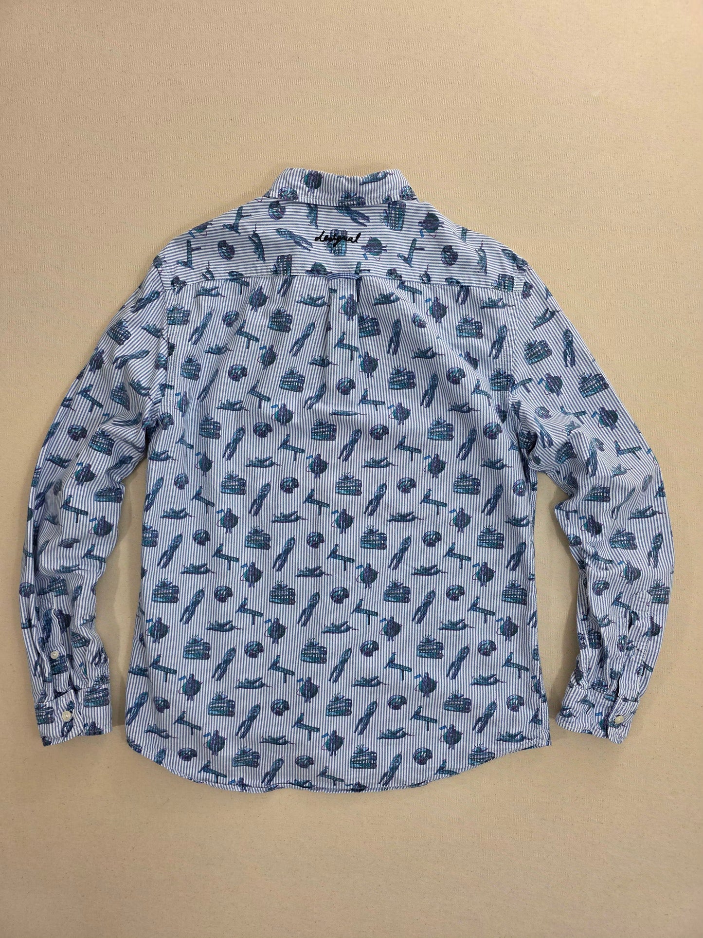 Desigual męska koszula w mikropaski z nadrukiem bawełna oxford rozm. L
