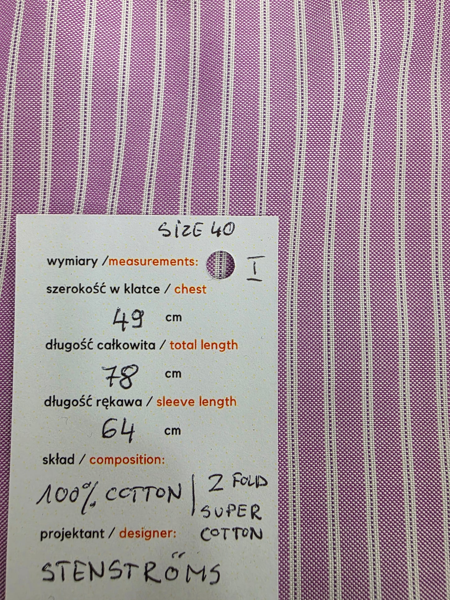 Luksusowa Koszula Męska Stenströms Slimline Różowa w Paski 100% Twofold Super Cotton | Rozm. 40 (M)