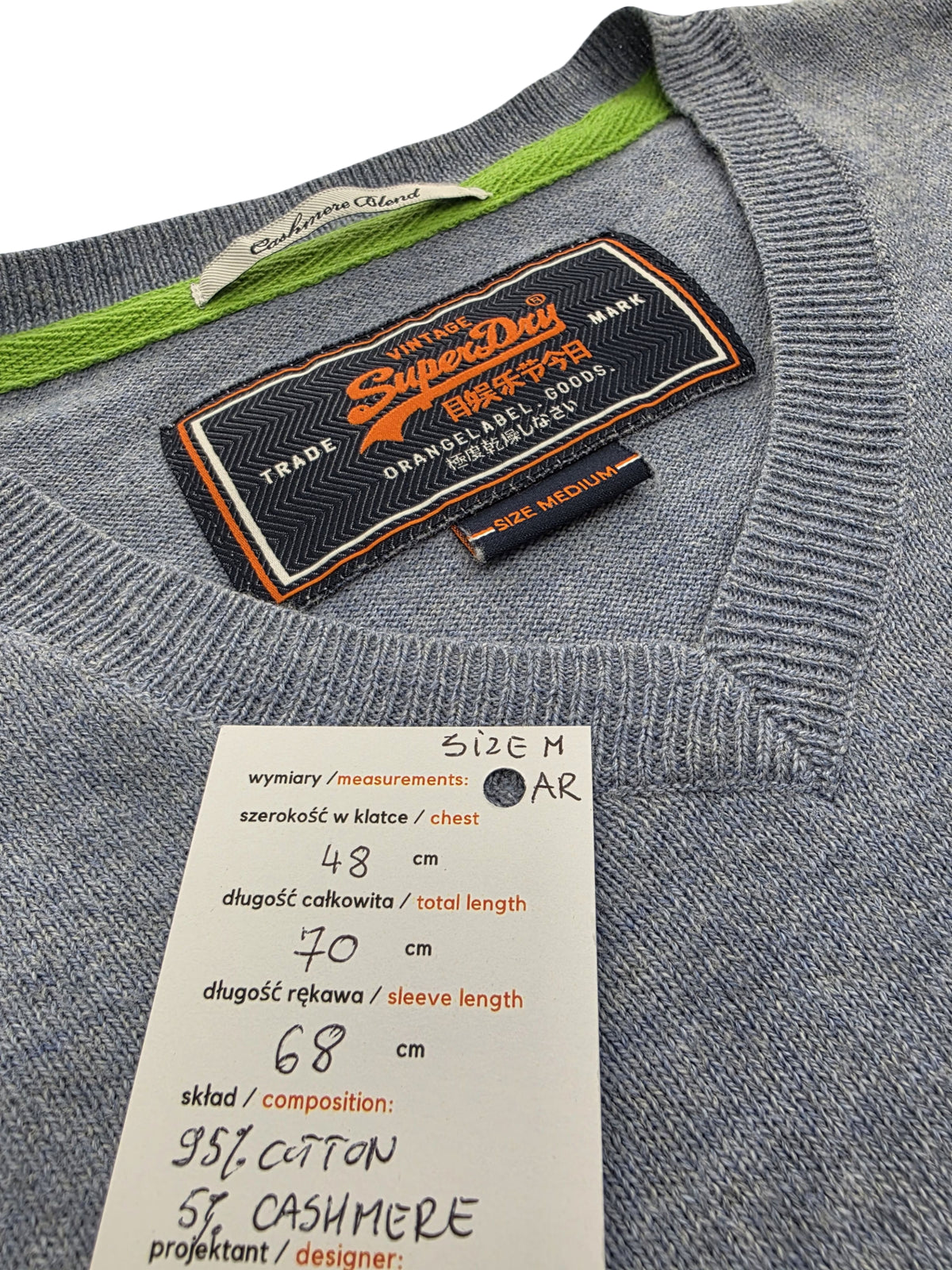 Sweter Męski Superdry Orange Label Sweter V-neck Kaszmir Bawełna Rozmiar M