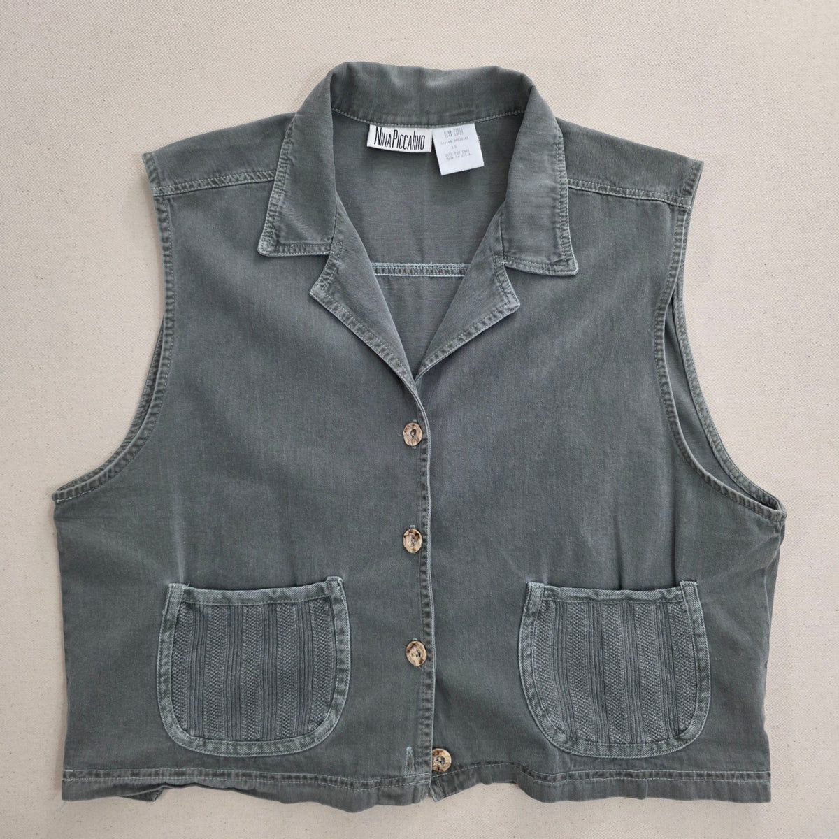 Kamizelka Bawełniana Nina Piccalino Vintage Made in USA Szara / Khaki Rozmiar L (16)