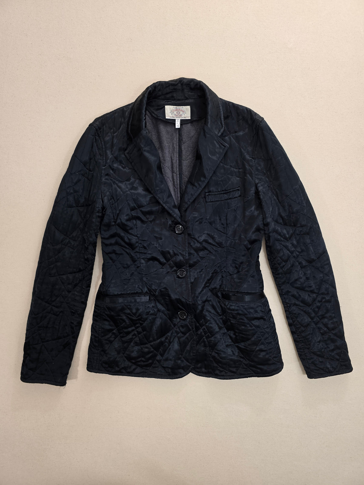 Armani Jeans Czarna Pikowana Kurtka Żakiet Wiskoza Made in Italy Rozmiar S