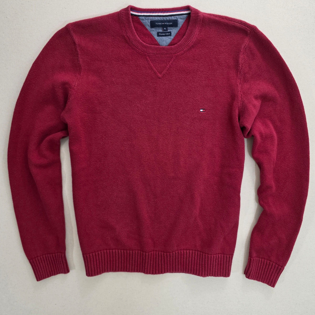 Sweter Bawełniany Tommy Hilfiger Premium Cotton Czerwony / Bordo Rozmiar XL