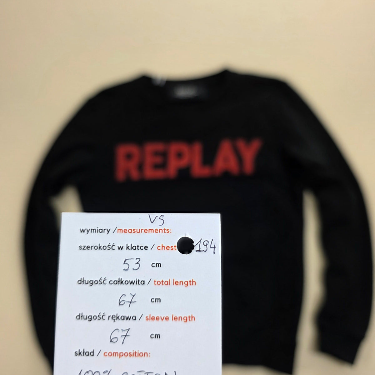 Bluza Bawełniana Replay Big Logo Czarna Rozmiar M