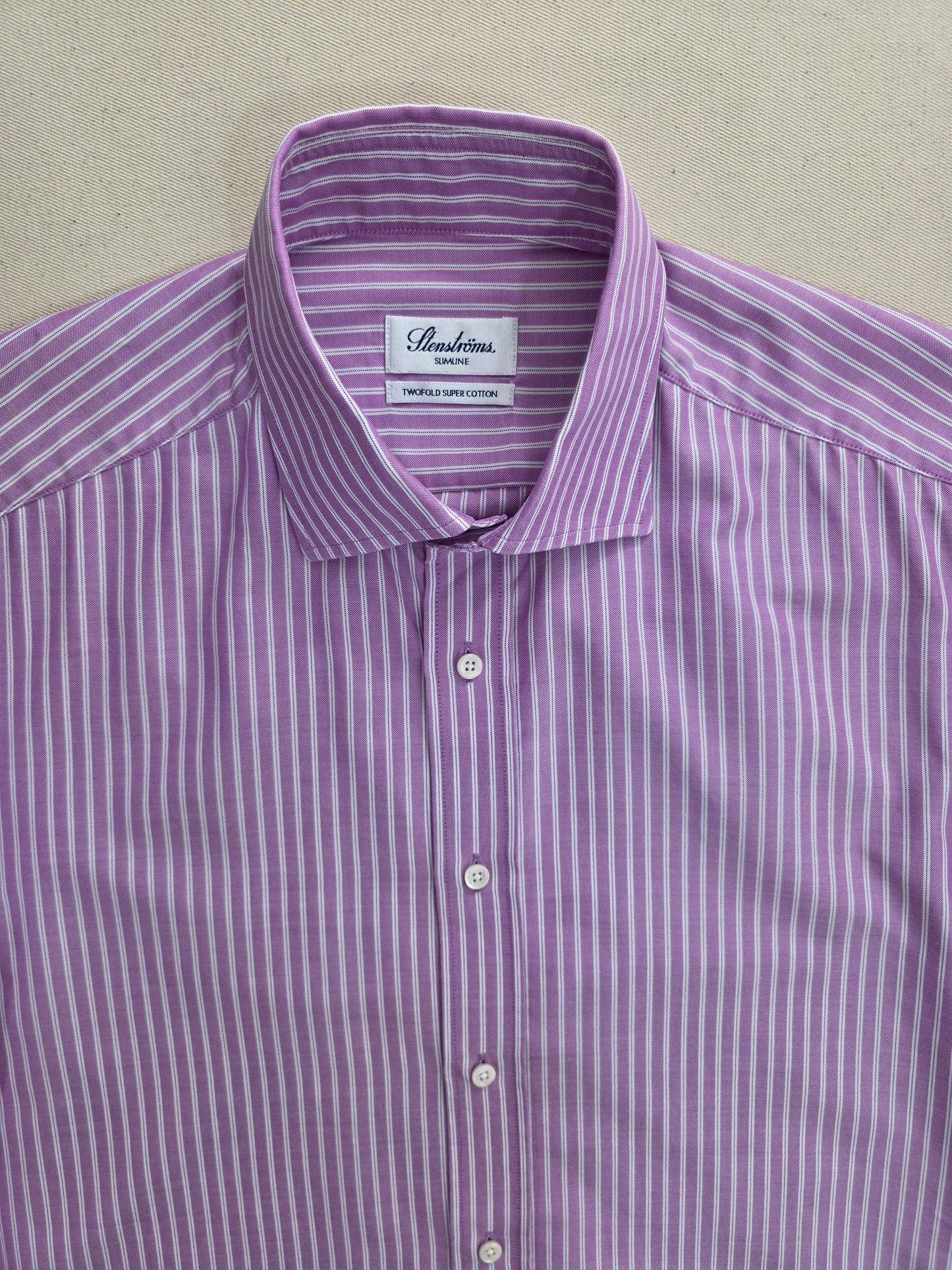 Luksusowa Koszula Męska Stenströms Slimline Różowa w Paski 100% Twofold Super Cotton | Rozm. 40 (M)