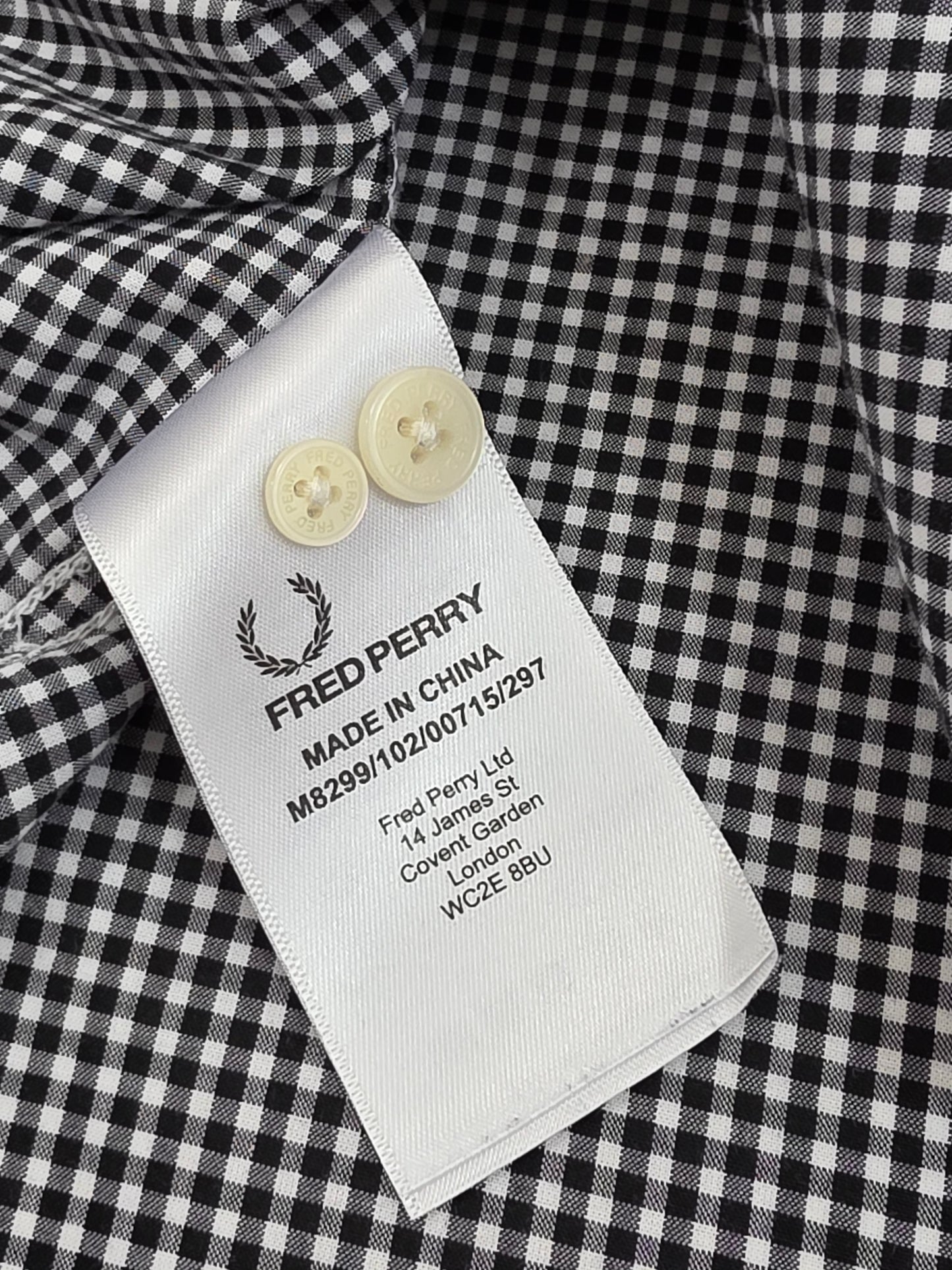Fred Perry czarno-biała koszula w kratkę gingham retro rozm. S