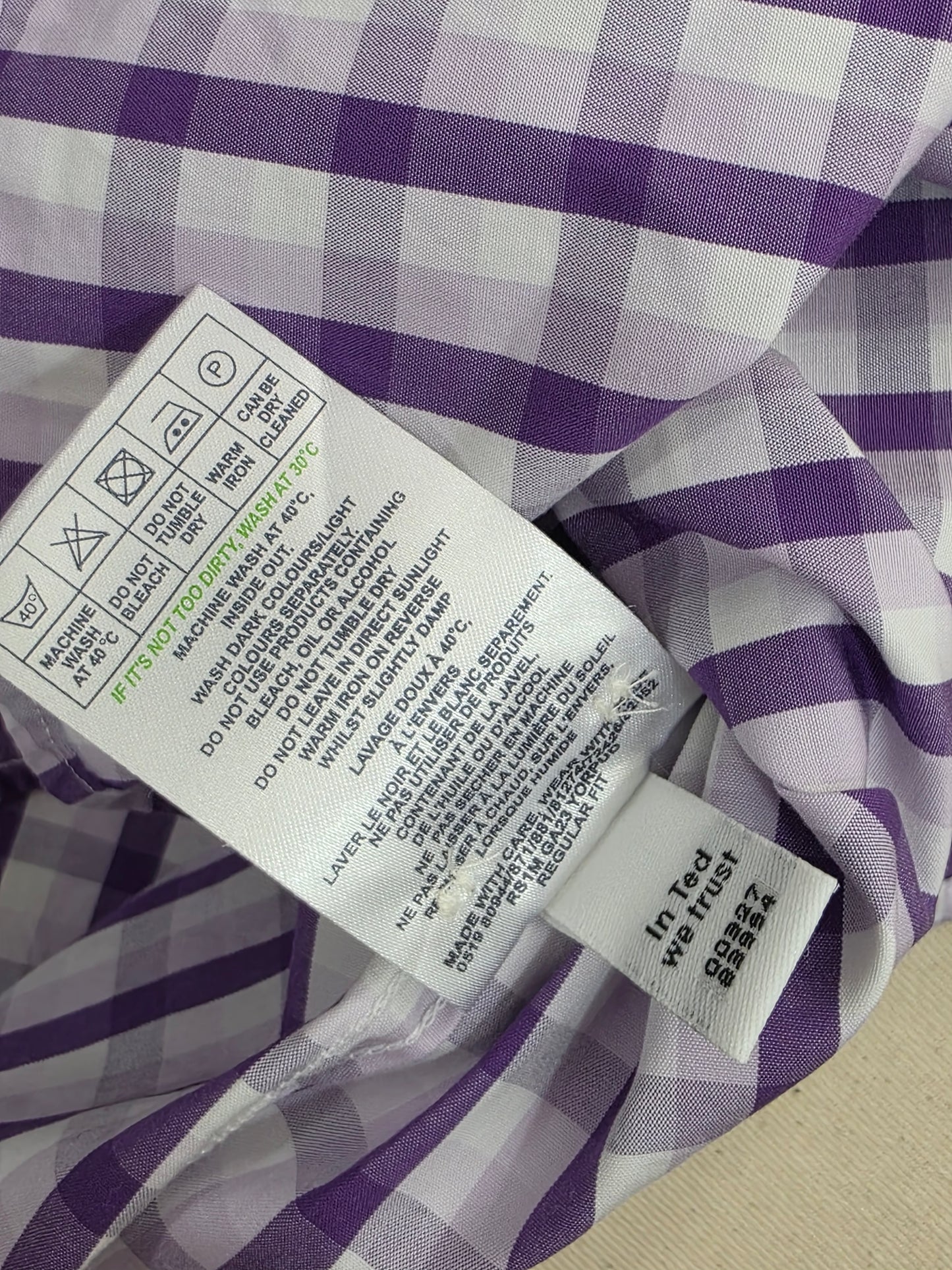 Koszula Męska Ted Baker Endurance Superfine Cotton – Fioletowa Kratka | Rozm. 15 (S/M)