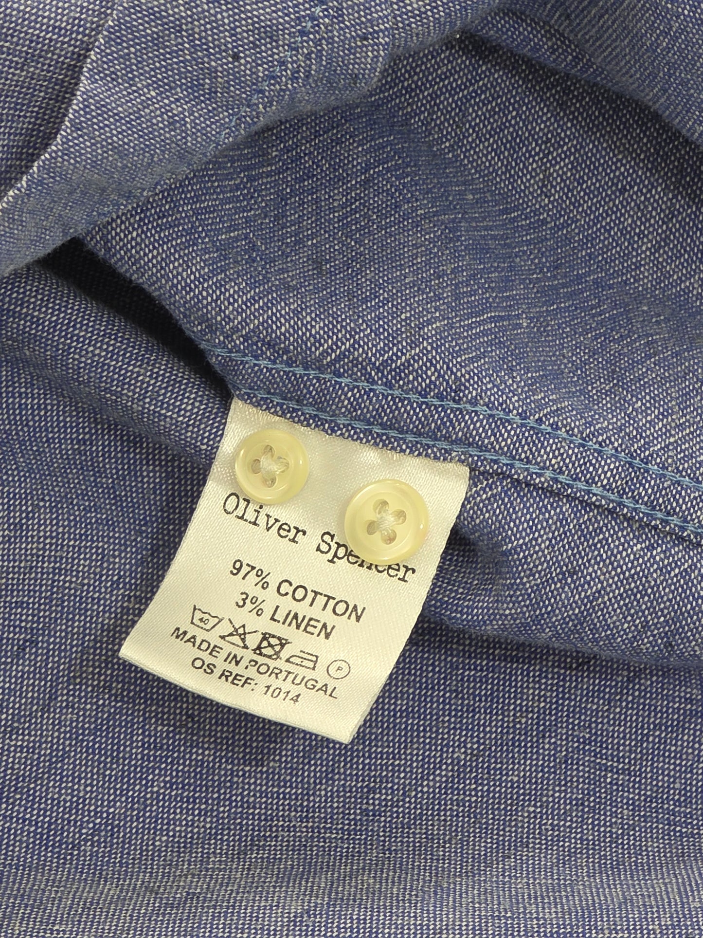 Oliver Spencer Koszula Bawełna i Len błękitna z zaokrąglonym kołnierzykiem (club collar) | Rozm. 16 (M/L)