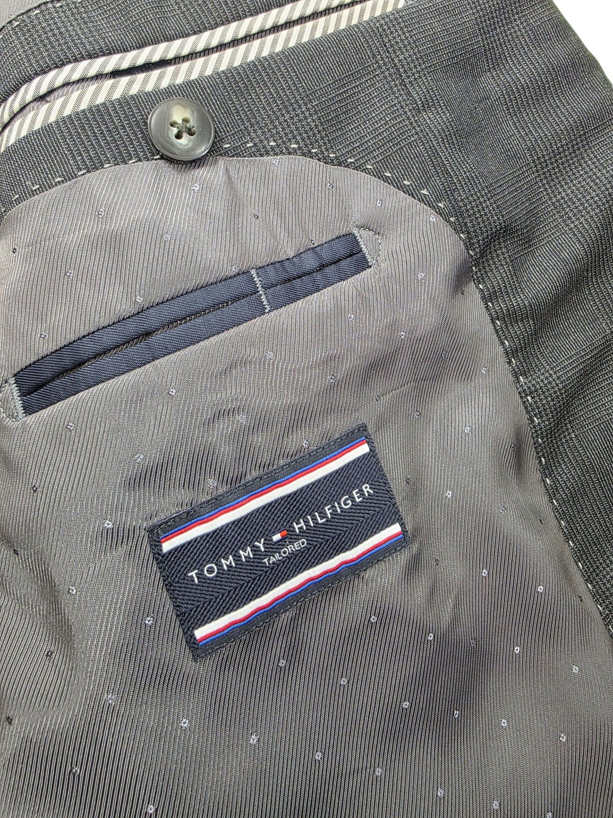 Męska Marynarka Wełniana Tommy Hilfiger Tailored Monticello Super 100's Szara w Kratę