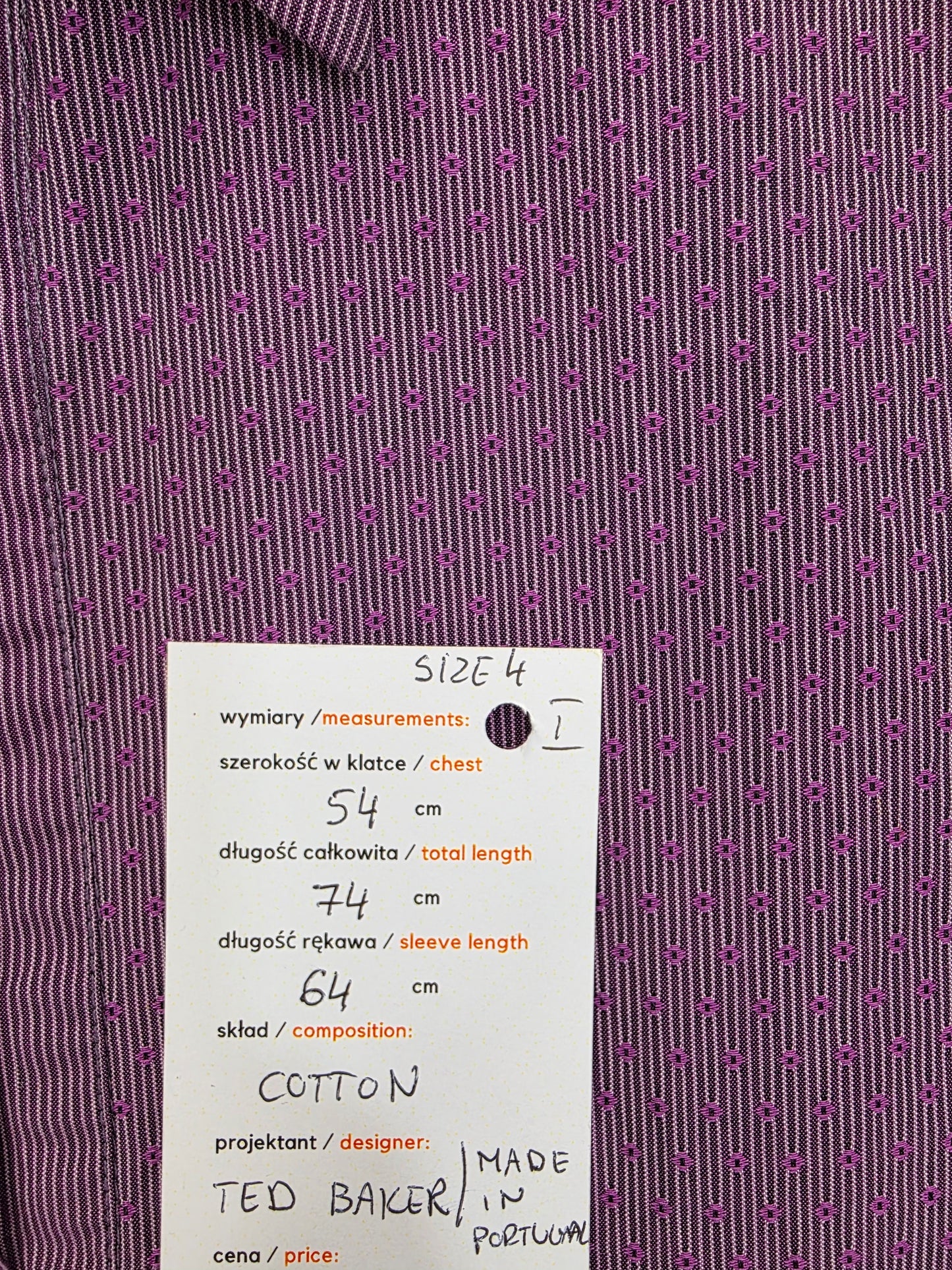 Ted Baker Koszula Męska w Mikrowzór Drobne Kropki Violet | Rozm. 4 (L)