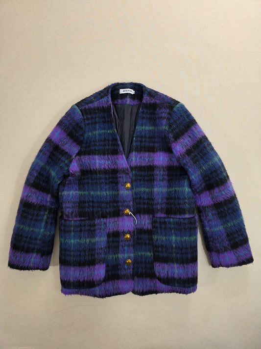 Moxana Damska Kurtka Puchowa w Kratę Purple & Blue | Biały Puch Kaczy Rozm. L