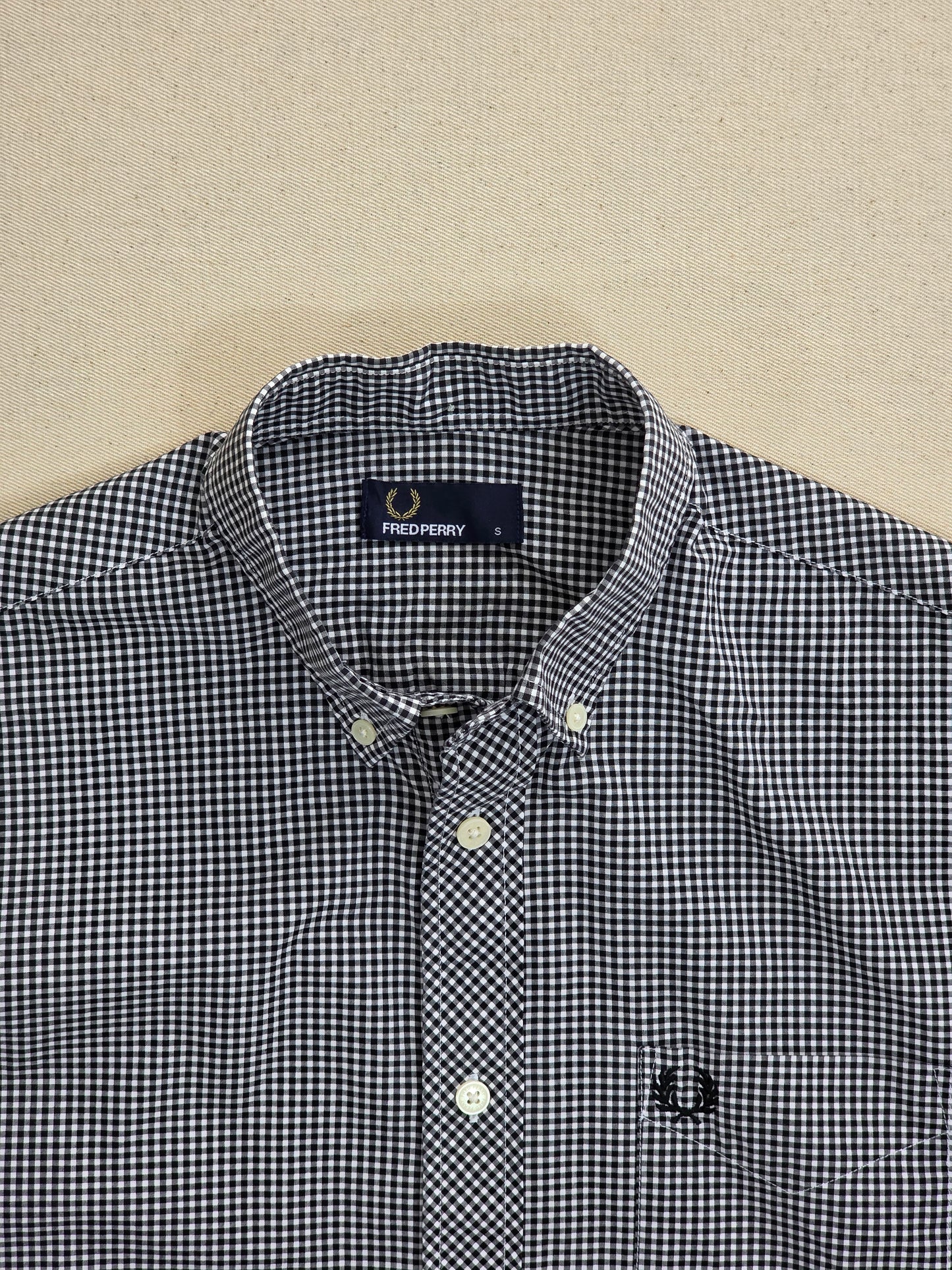 Fred Perry czarno-biała koszula w kratkę gingham retro rozm. S
