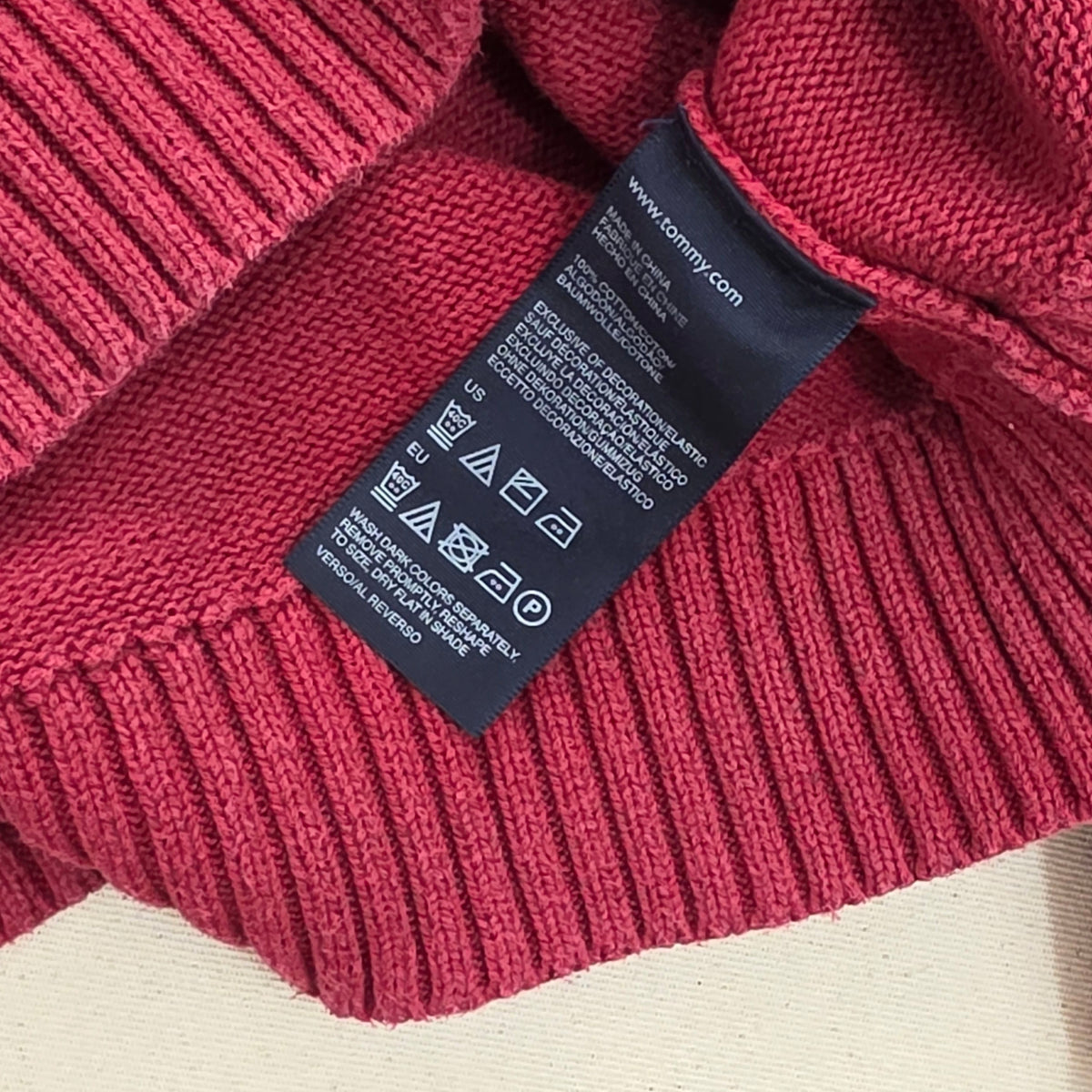 Sweter Bawełniany Tommy Hilfiger Premium Cotton Czerwony / Bordo Rozmiar XL