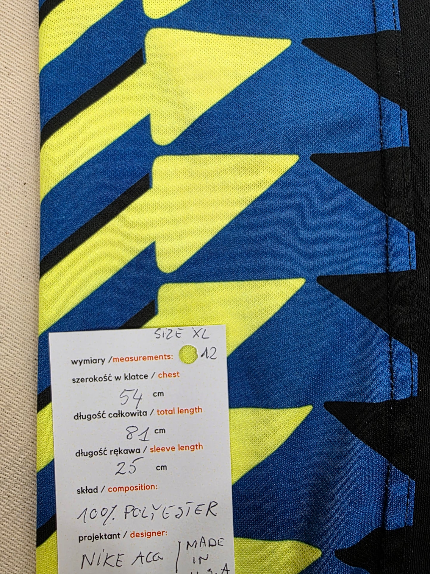 Vintage Koszulka Rowerowa Nike ACG Dri-FIT Made in USA (Lata 90.) – Czarno-Niebiesko-Żółta | Rozm. XL