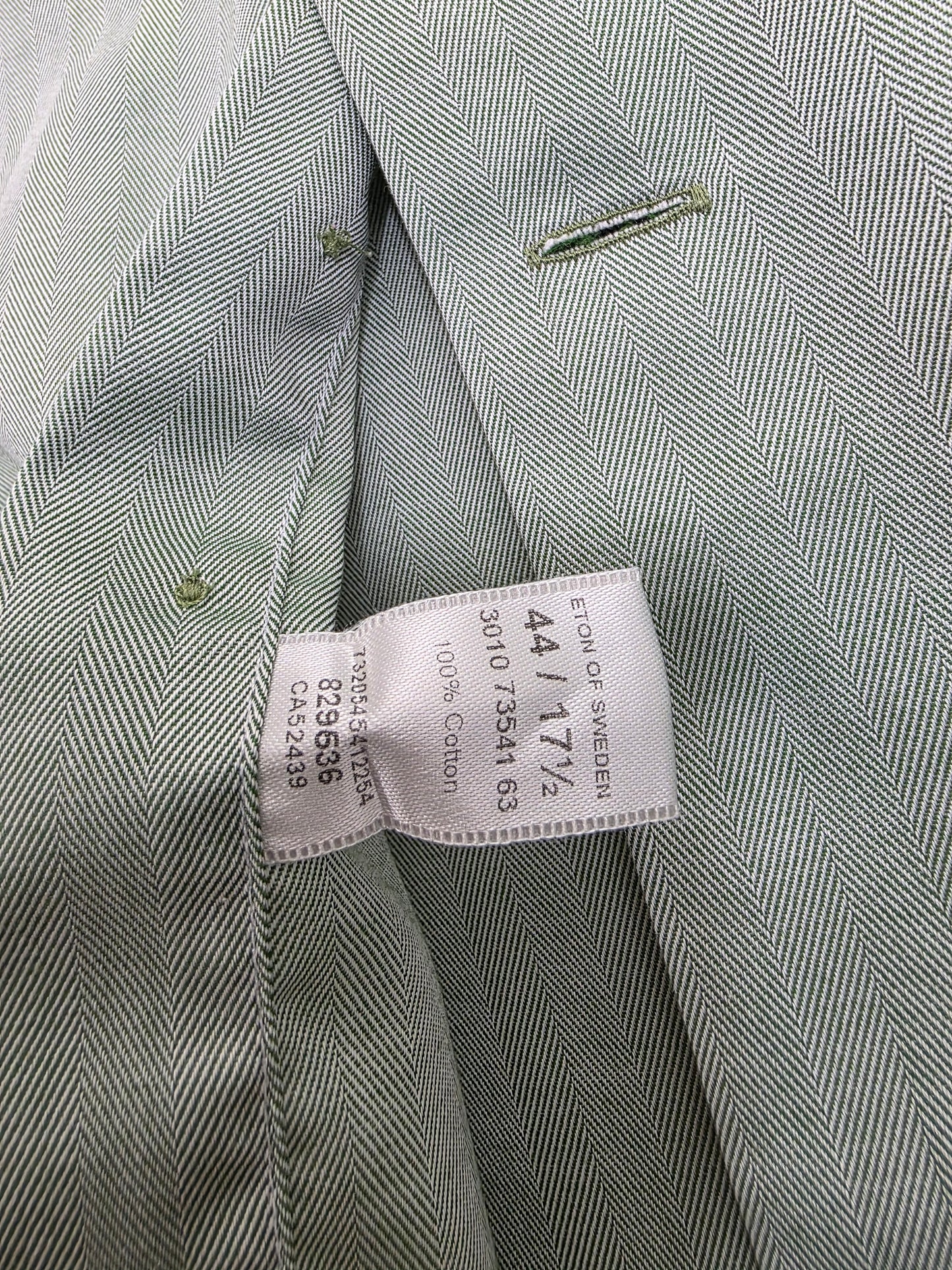 Eton Men's Herringbone Shirt | Slim Fit Green | Size L/XL