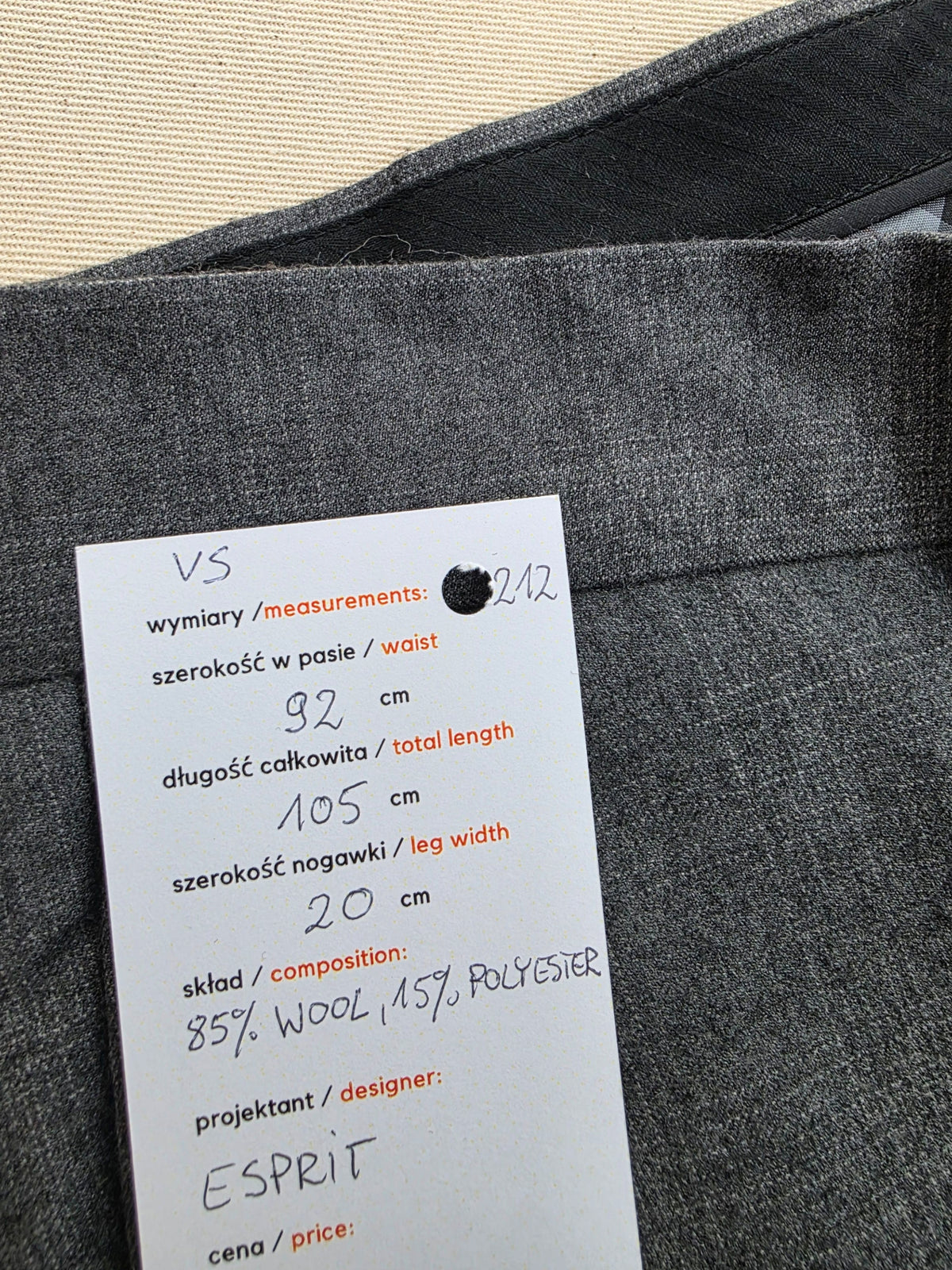 Spodnie garniturowe Esprit szare z wełną roz. 52 / 36R (92) – detal 10 | vntg.studio™