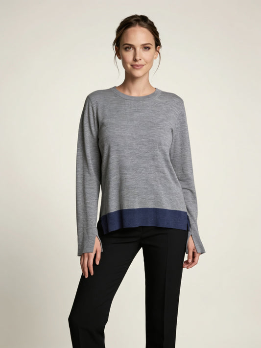 Sweter damski Graumann z wełny merynosa szary melanż roz. XL – widok frontu | vntg.studio™