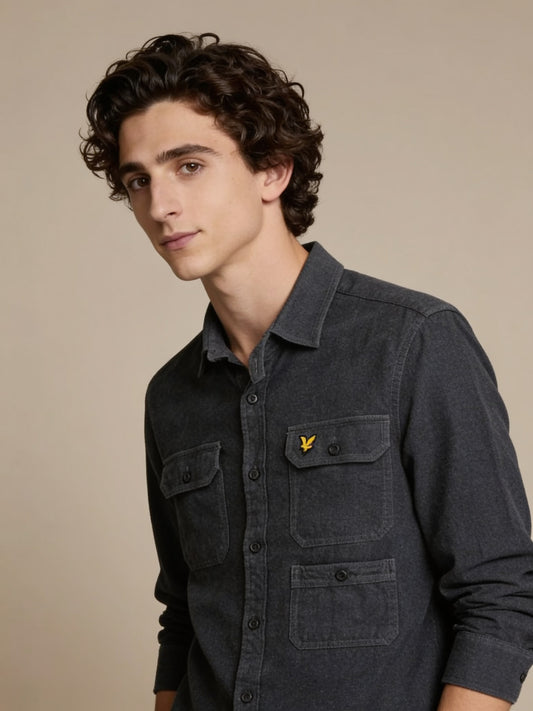 Koszula męska Lyle & Scott Flannel Shirt ciemnografitowa flanela roz. S – widok frontu | vntg.studio™